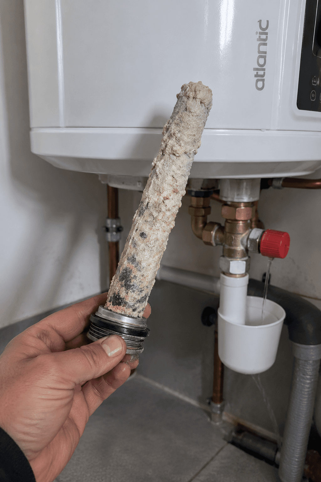 Anode entartrée retirée d'un boiler électrique