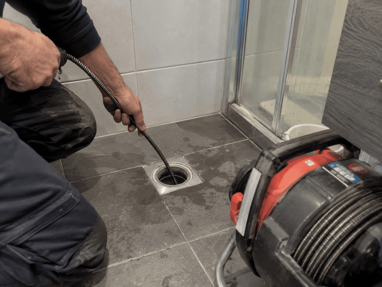 Débouchage d'une évacuation de douche au furet électrique