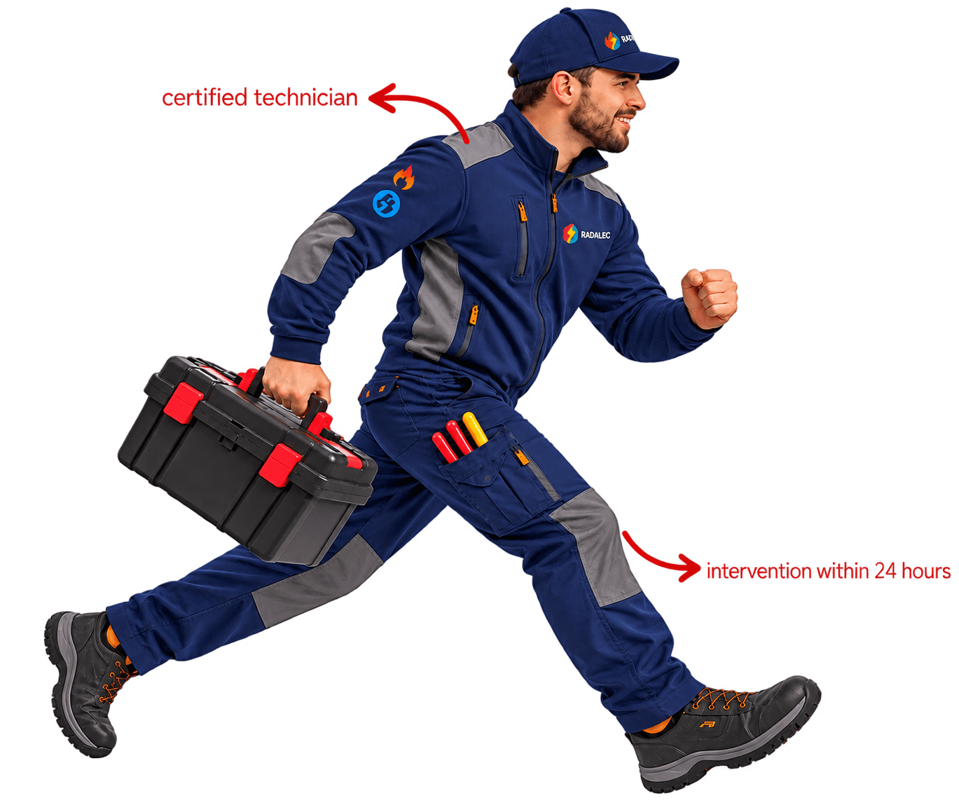 Radialec technician on the way with a toolbox